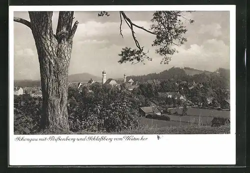 AK Schongau, Panorama mit Peissenberg und Schlossberg vom Westen her