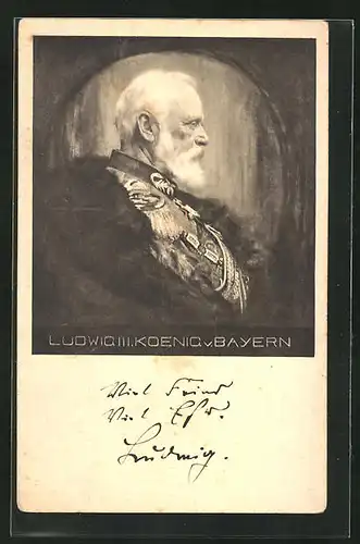 Künstler-AK Portrait König Ludwig III. von Bayern im Profil