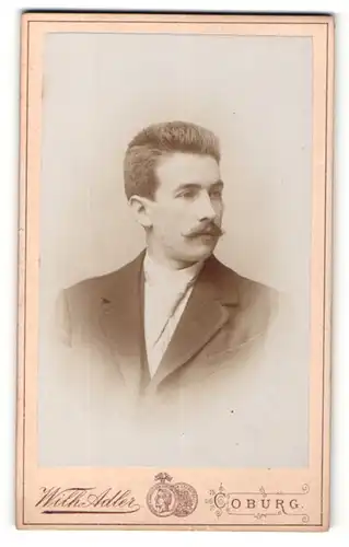 Fotografie Wilhelm Adler, Coburg, Portrait Herr mit Schnauzer im Anzug