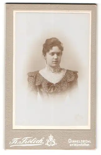 Fotografie Friedr. Frölich, Dinkelsbühl, Portrait junge Dame mit zurückgebundenem Haar