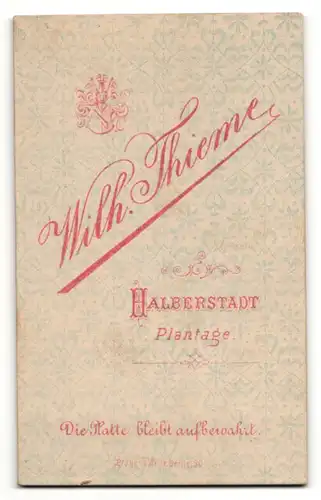 Fotografie Wilh. Thieme, Halberstadt, Portrait schönes Fräulein mit Kleeblatt am Kragen