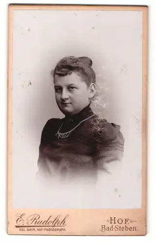 Fotografie E. Rudolph, Hof, Portrait bürgerliche Dame im eleganten Kleid mit Halskette