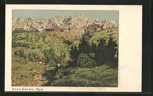 Künstler-AK Hans Thoma: Blick auf die Alpen