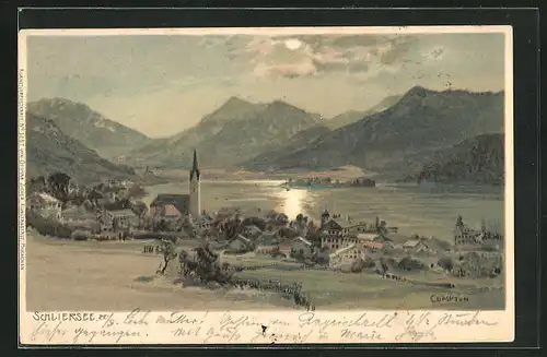 Künstler-AK Edward Theodore Compton: Schliersee, Mondschein