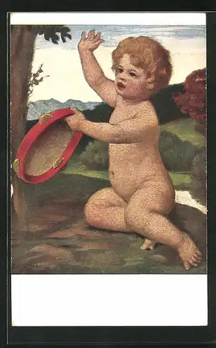 Künstler-AK G. Hirth`s Verlag, Serie VI, 1, Ludwig von Zumbusch: Kleiner Amor bearbeitet sein Tambourin