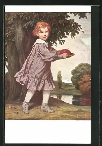 Künstler-AK G. Hirth`s Verlag, Serie VI, 2, Ludwig von Zumbusch: Herbst, Mädchen mit Teller voller Obst