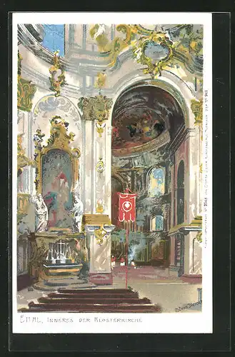 Künstler-AK Zeno Diemer: Ettal, Inneres der Klosterkirche