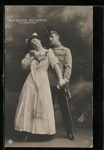 AK Operette ein Walzertraum, Schauspielerin Mizzi Zwerenz und Schauspieler Fritz Werner