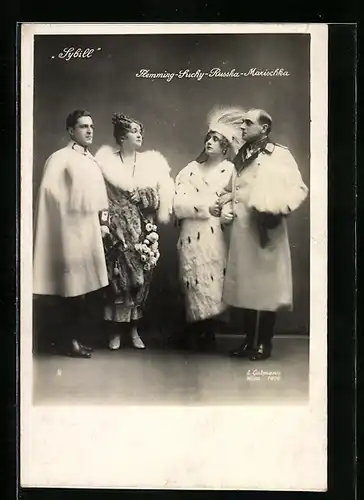 AK Operette Sybill, Schauspieler Flemming und Marischka und Schauspielerinnen Suchy und Russka