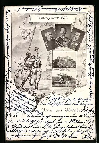 AK Nürnberg, Kaiser-Manöver 1897, Porträts von ranghohen Soldaten, Ortsansichten