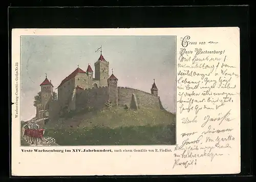Künstler-AK Wachsenburg, Die Veste Wachsenburg im XIV. Jahrhundert