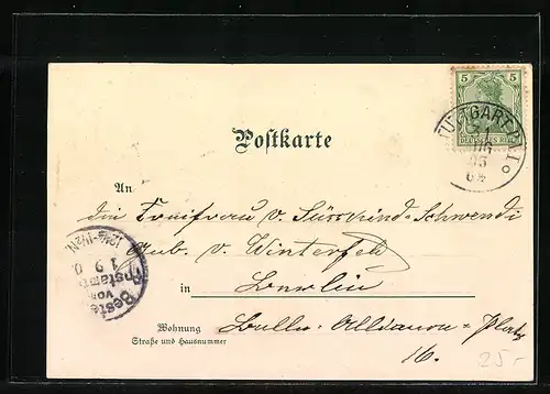 Lithographie Stuttgart, Kgl. Residenzschloss, Eugensbrunnen, Teilansicht