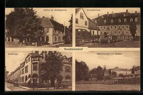 AK Neudietendorf i. Thür., Gasthof der Brüdergemeine, Schwesternhaus, Mädchenanstalt