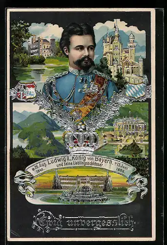 AK König Ludwig II. von Bayern und seine Lieblingsschlösser, 1845-1886