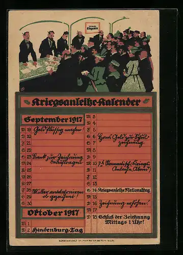 Künstler-AK sign. Louis Oppenheim: Kriegsanleihe-Kalender, 1917