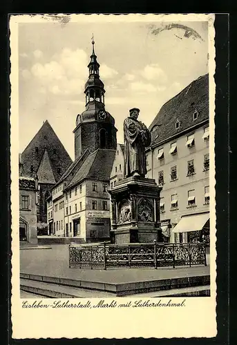 AK Eisleben, Markt mit Lutherdenkmal