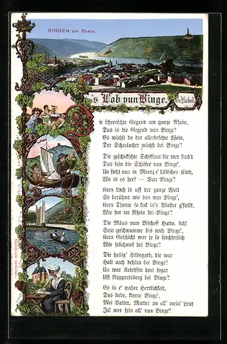 AK Bingen am Rhein, Generalansicht, Bootsfahrten, Frau am Tisch