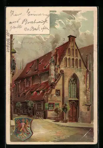 Lithographie Nürnberg, Ansicht Bratwurstglöcklein