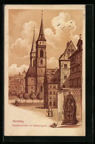 Künstler-AK Nürnberg, Sebalduskirche mit Sebaldusgrab