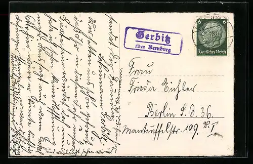 AK Landpoststempel Gerbitz über Bernburg