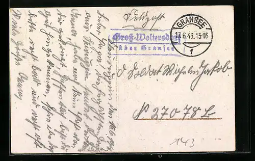 AK Landpoststempel Gross-Woltersdorf über Gransee