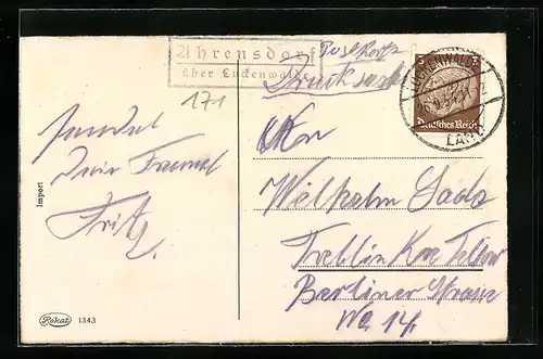 AK Landpoststempel Ahrensdorf über Luckenwalde