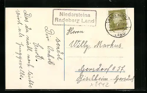 AK Landpoststempel Niedersteina, Radeberg Land