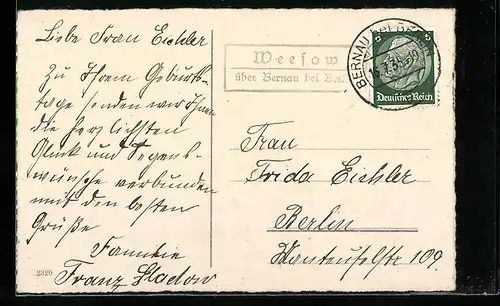 AK Landpoststempel Weesow über Bernau bei Berlin