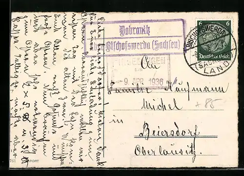 AK Landpoststempel Dobranitz über Bischofswerda in Sachsen