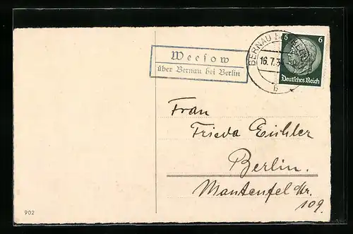 AK Landpoststempel Weesow über Bernau bei Berlin