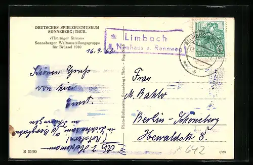 AK Landpoststempel Limbach ü. Neuhaus am Rennweg