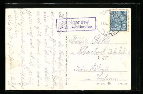AK Landpoststempel Steigerthal über Nordhausen