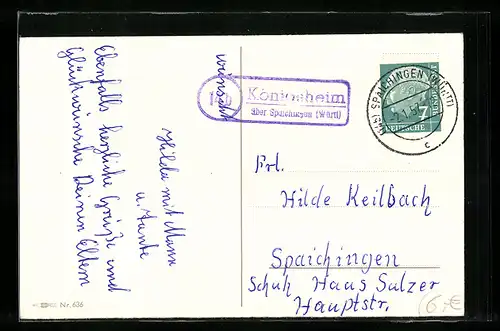 AK Landpoststempel Königsheim über Spaichingen /Württ.