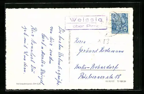 AK Landpoststempel Weissig über Pirna