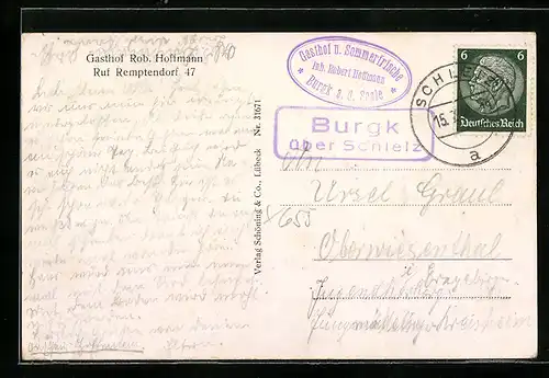 AK Landpoststempel Burgk über Schleiz