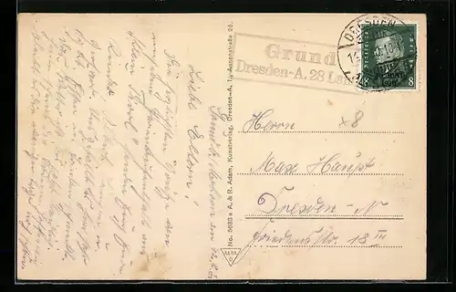 AK Landpoststempel Grund, Dresden-A.28 Land