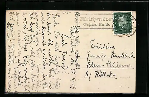 AK Landpoststempel Melchendorf, Erfurt Land