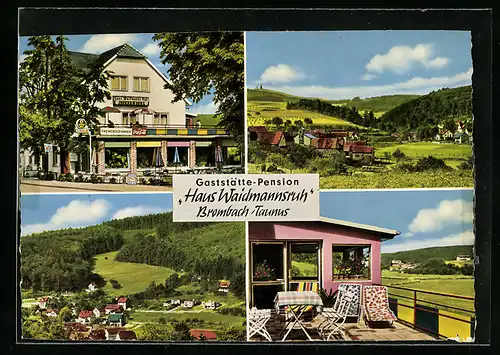 AK Brombach /Taunus, Gasthaus-Pension Haus Waidmannsruh, Terrasse, Ortspartie