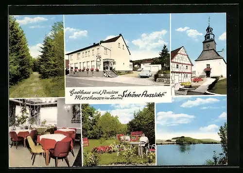 AK Merzhausen im Taunus, Gasthaus und Pension Schöne Aussicht, Innenansicht, Garten