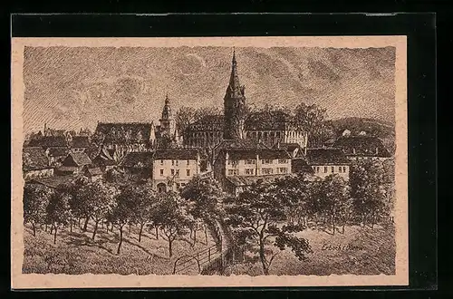 Künstler-AK Erbach /Odenw., Ortsansicht aus der Vogelschau