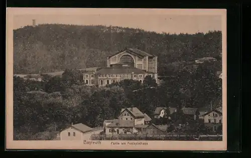 AK Bayreuth, Teilansicht mit Festspielhaus aus der Vogelschau