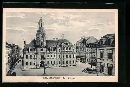 AK Crimmitschau /Sa., Rathaus aus der Vogelschau