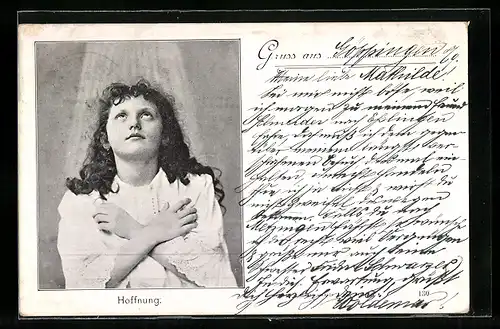 AK Allegorie Mädchen mit Hoffnung gen Himmel