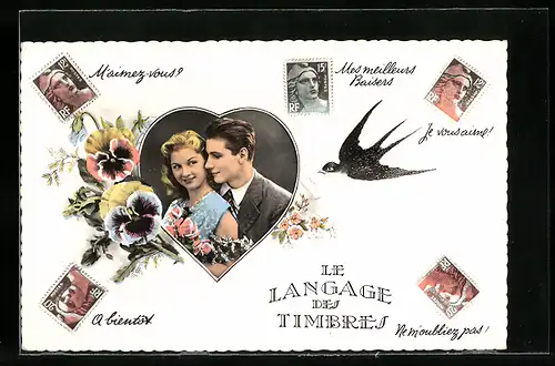 AK Briefmarkensprache, M`aimez-vous?, Mes meilleurs Baisers, Je vous aime