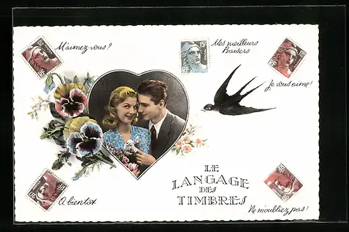 AK Briefmarkensprache Le Langage des Timbres