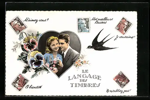 AK Briefmarkensprache Le Langage des Timbres