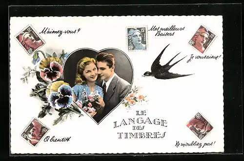 AK Briefmarkensprache Le Langage des Timbres