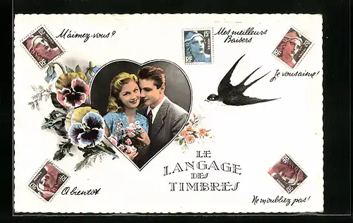 AK Briefmarkensprache Le Langage des Timbres