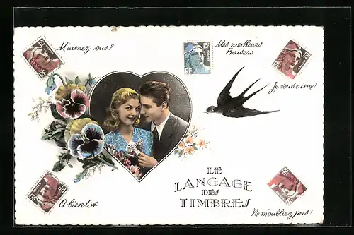 AK Briefmarkensprache Le Langage des Timbres