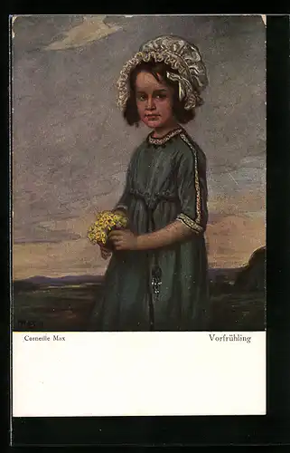 Künstler-AK Corneille Max: Vorfrühling, Mädchen mit Blumen